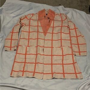Women's Beige and Orange Checkered Coat